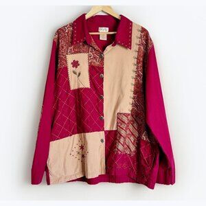 Bobbie Brooks Very Berry Patchwork Embroidered Shirt Jacket 22W/24W Casual Offic